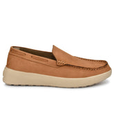 Olive NU-buk leather slip-ons with lightweight design by Country Maddox.